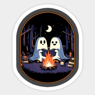 Vintage ghost book reading camping gothic halloween teachers Sticker